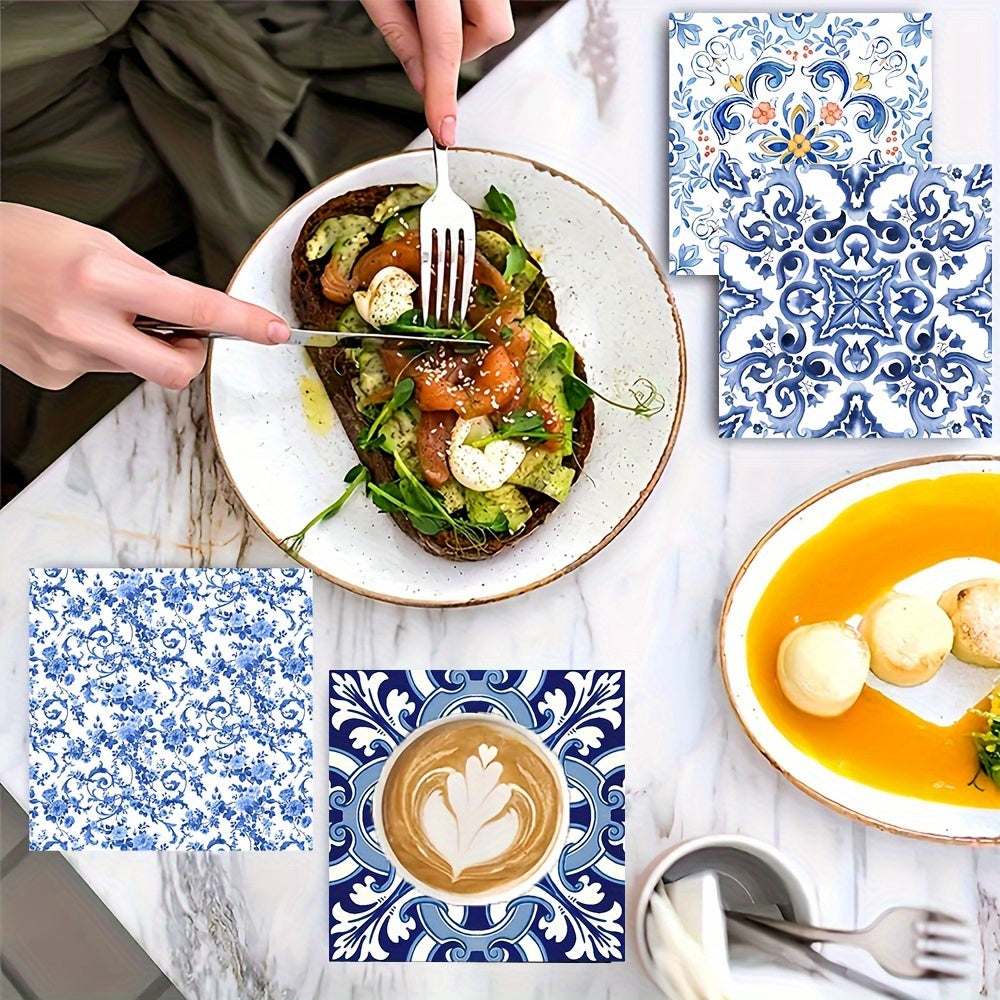 6pcs Blue & White Porcelain Square Coasters Set