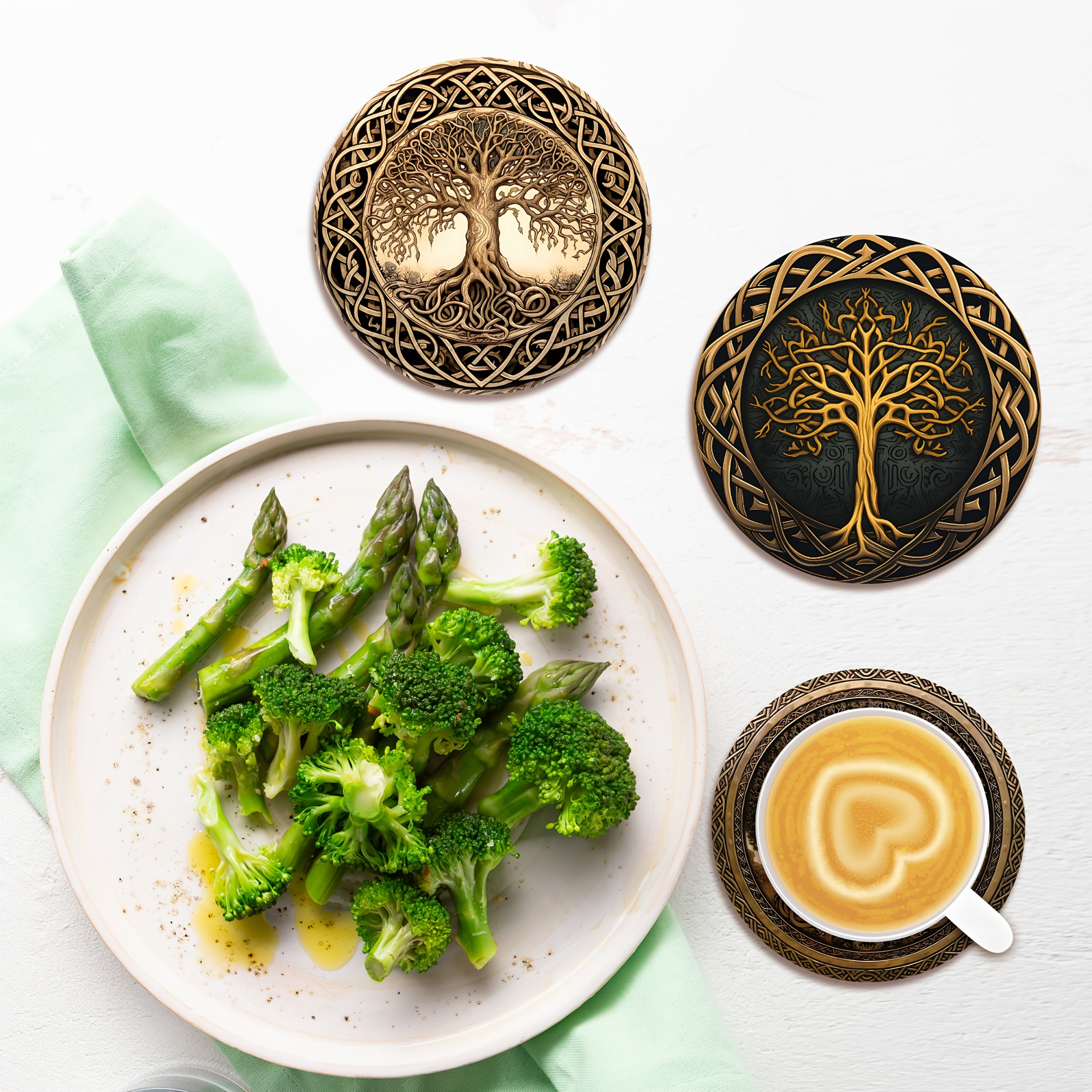 8pcs Tree of Life Wooden Coasters Set