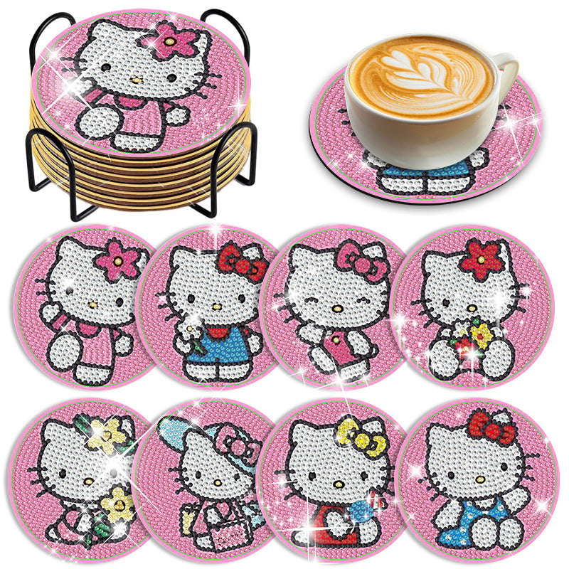 8pcs Cute Hello Kitty Diamond Painting Coasters
