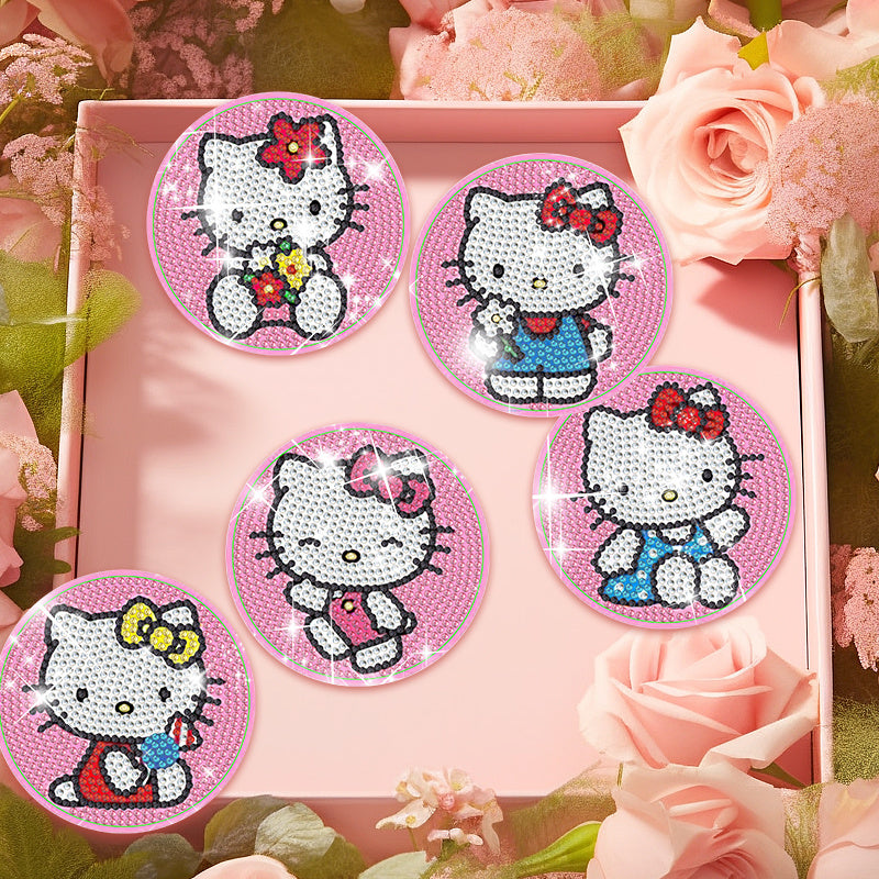 8pcs Cute Hello Kitty Diamond Painting Coasters