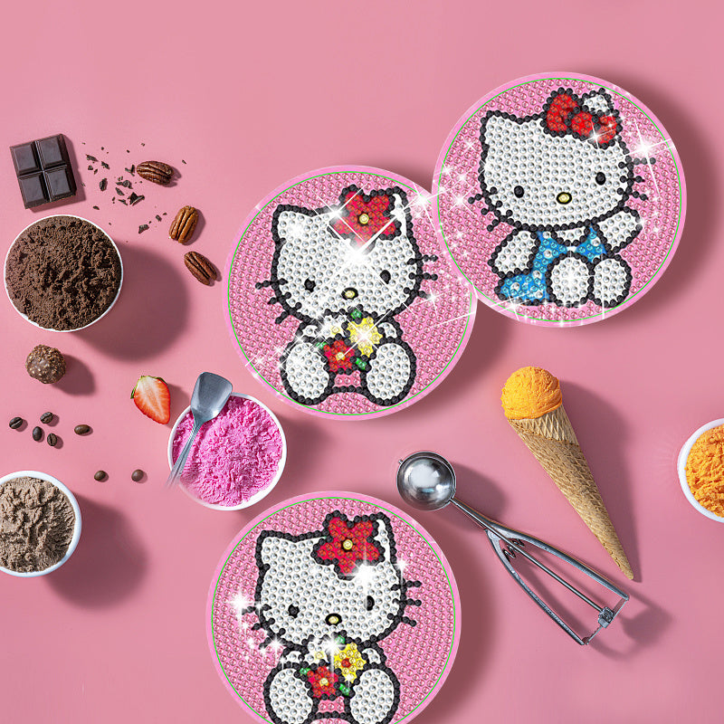 8pcs Cute Hello Kitty Diamond Painting Coasters