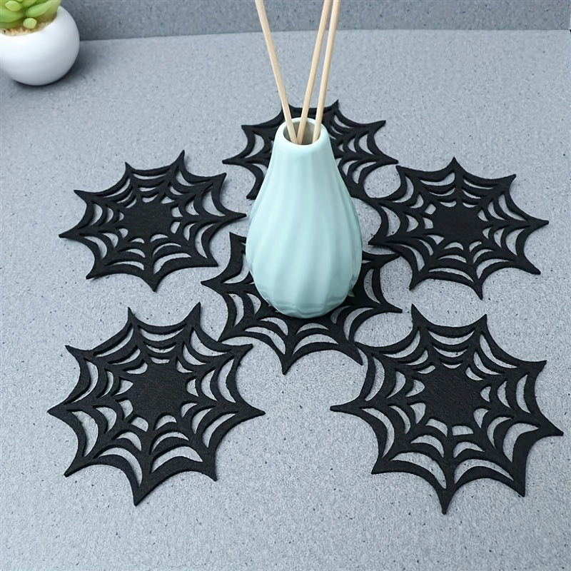 Silicone Spider Web Coasters - Set of 6, Durable Halloween Placemats
