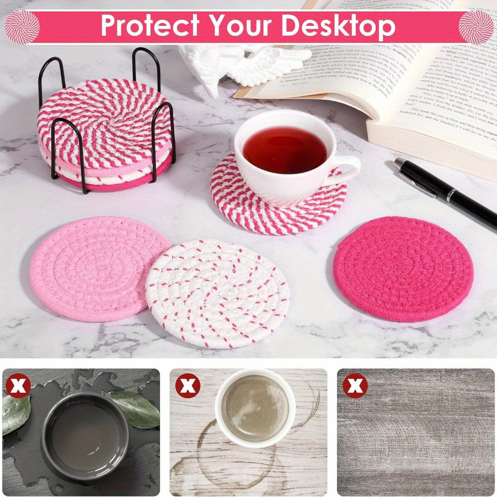 8Pcs Cotton Coasters with Holder