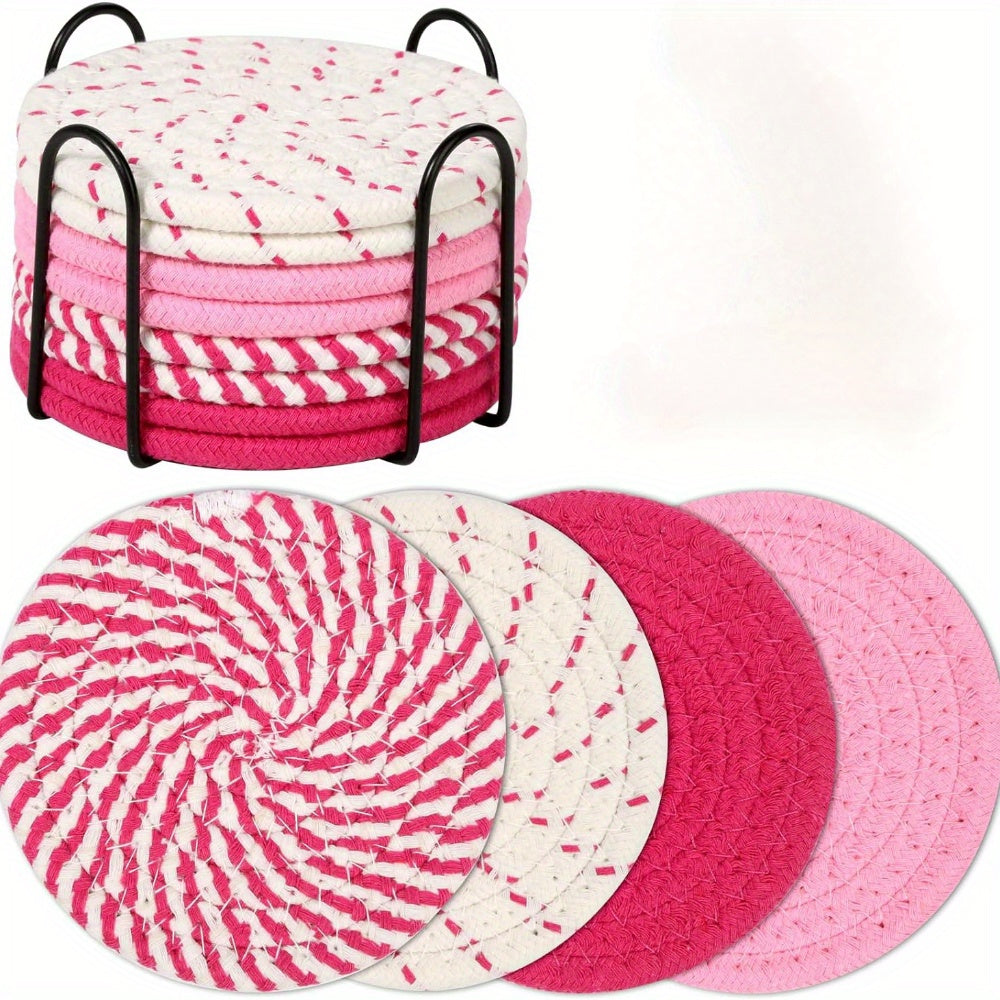 8Pcs Cotton Coasters with Holder