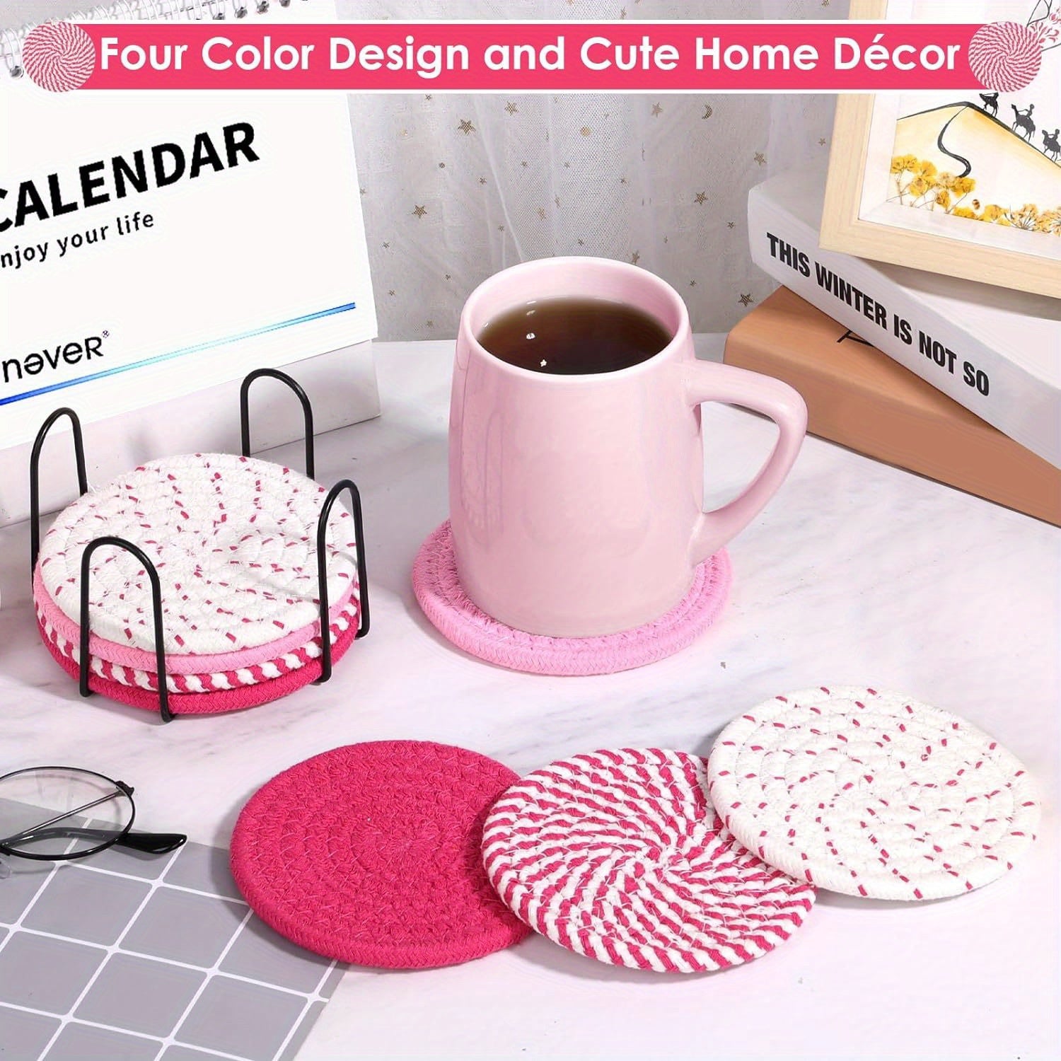 8Pcs Cotton Coasters with Holder