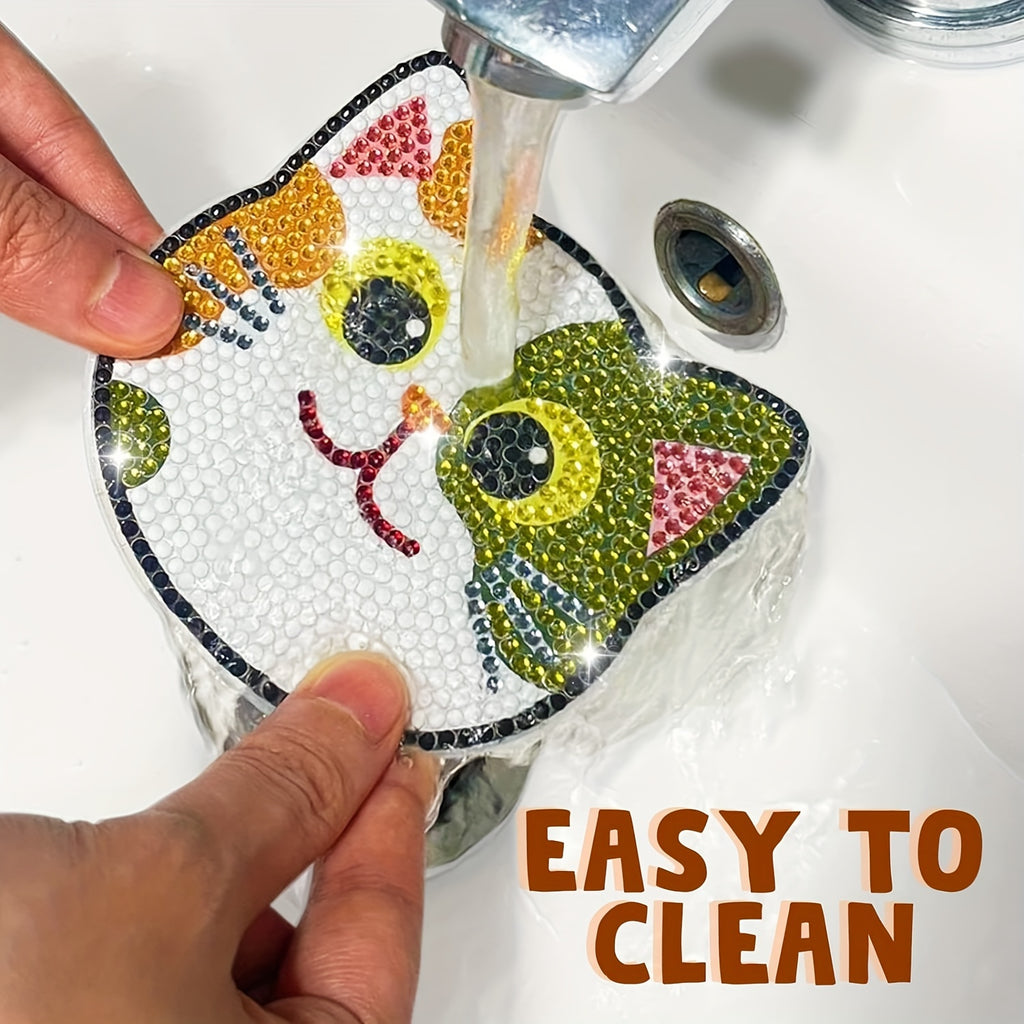10pcs DIY Diamond Art Painting Coasters - Cute And Funny Coasters - Creative Cat Pattern Coasters