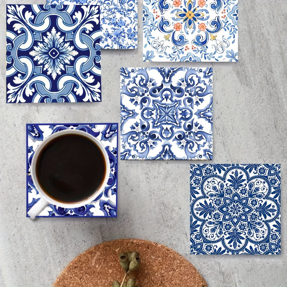 6pcs Blue & White Porcelain Square Coasters Set