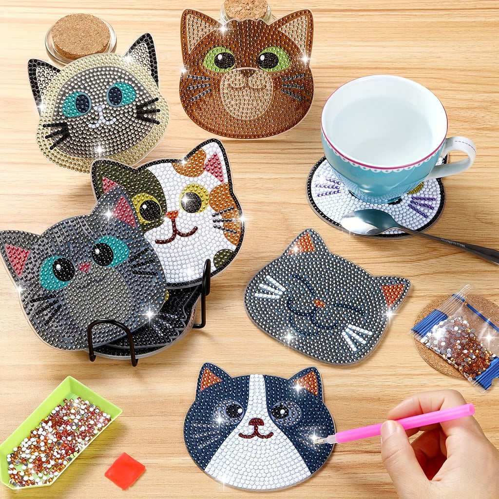 10pcs DIY Diamond Art Painting Coasters - Cute And Funny Coasters - Creative Cat Pattern Coasters