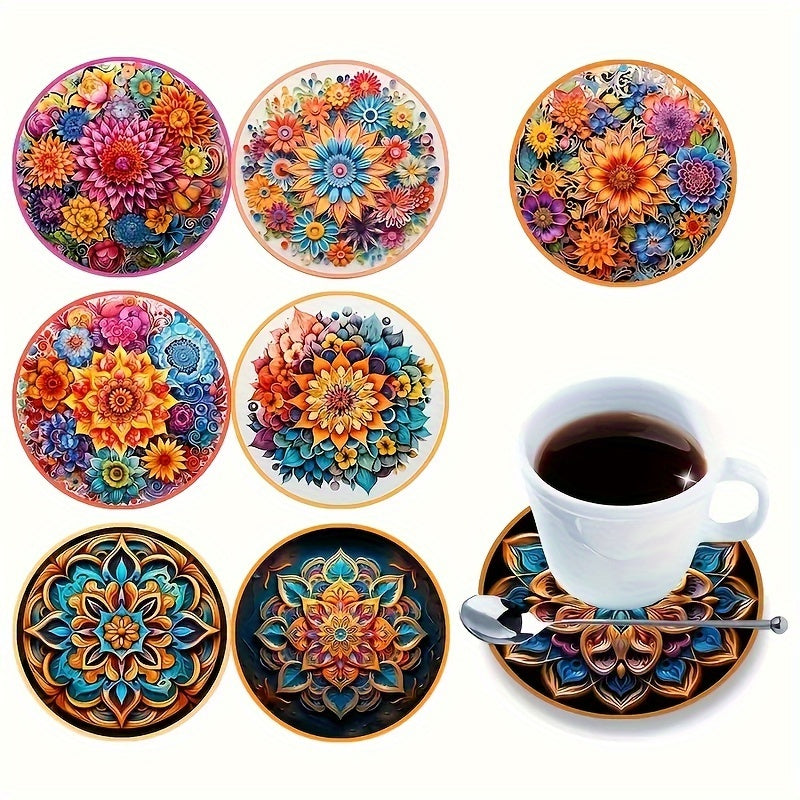 8pcs Floral Wooden Coasters
