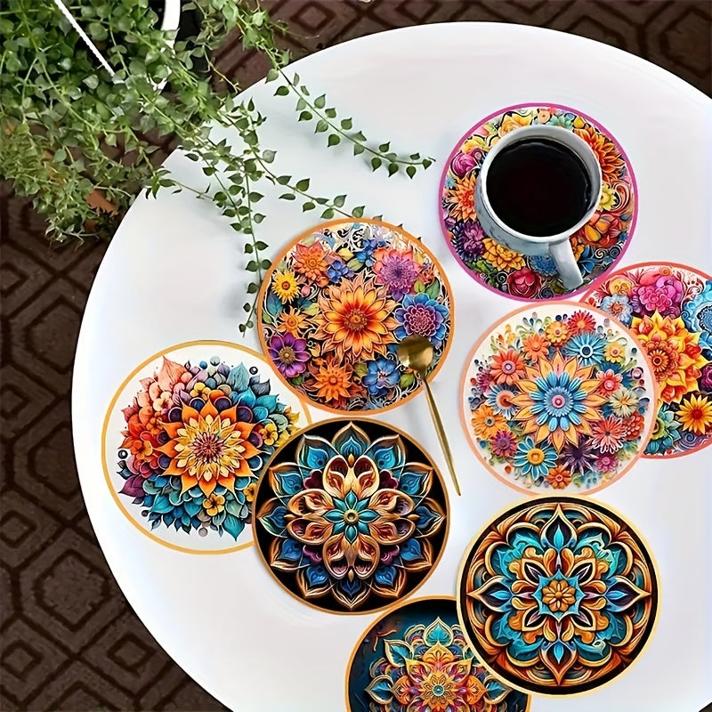 8pcs Floral Wooden Coasters