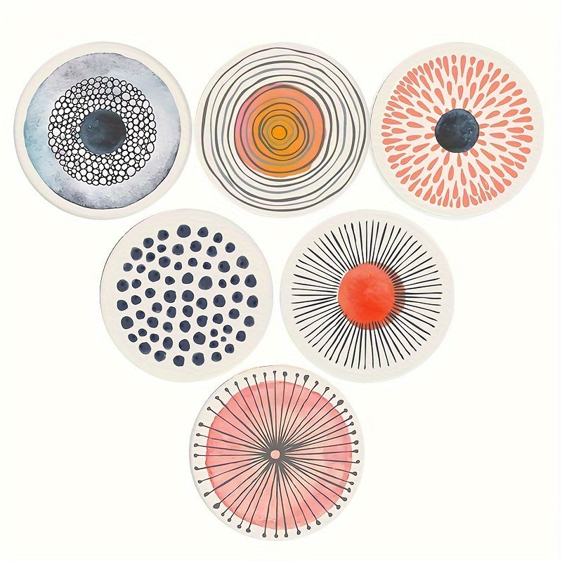 6 PCS Minimalist Watercolor Doodle Wooden Coasters
