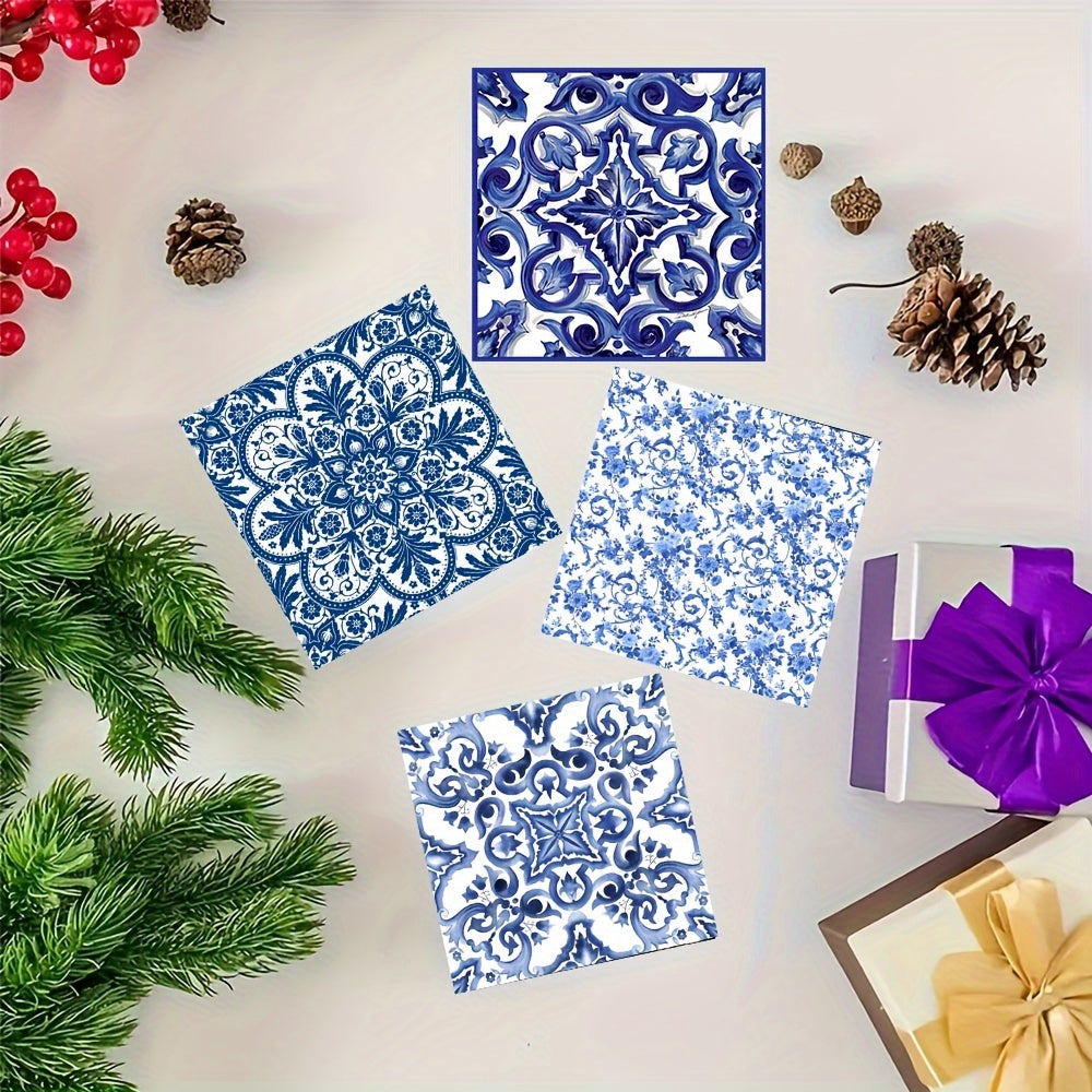 6pcs Blue & White Porcelain Square Coasters Set