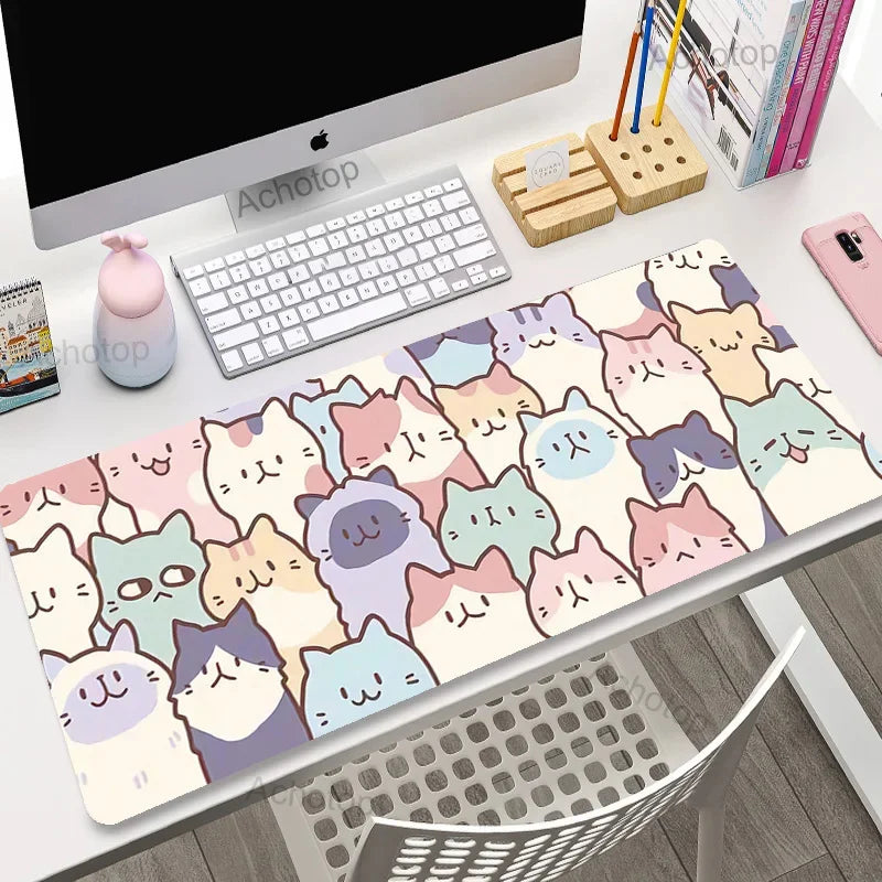 Laptop Mousepad Cute Kawaii Anime Cats Deskmat Extended Gaming Desk Mat High Quality Pink Anime Mouse Pad Gamer Keyboard