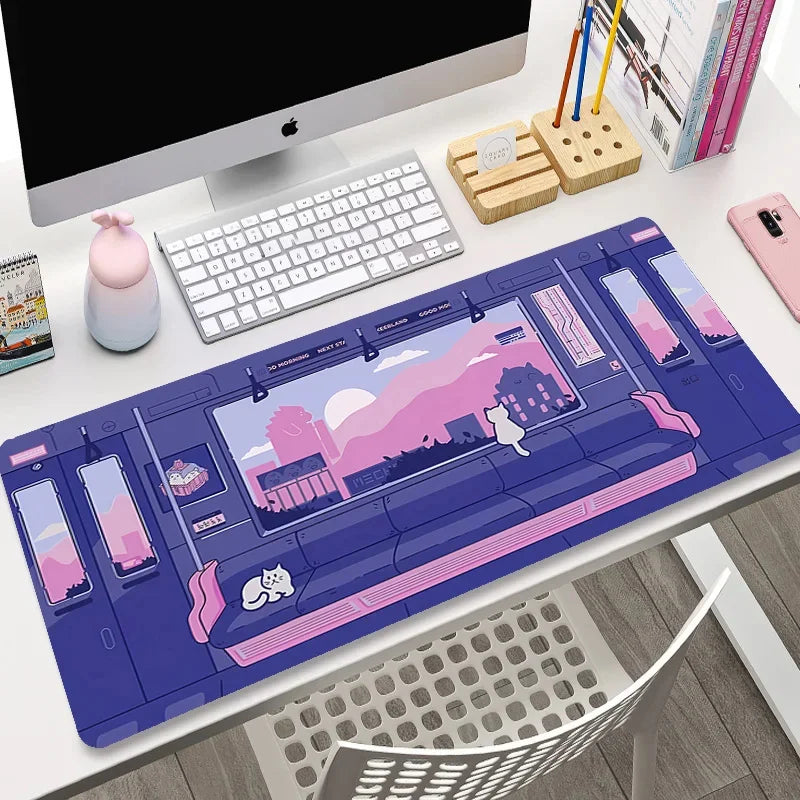 Laptop Mousepad Cute Kawaii Anime Cats Deskmat Extended Gaming Desk Mat High Quality Pink Anime Mouse Pad Gamer Keyboard