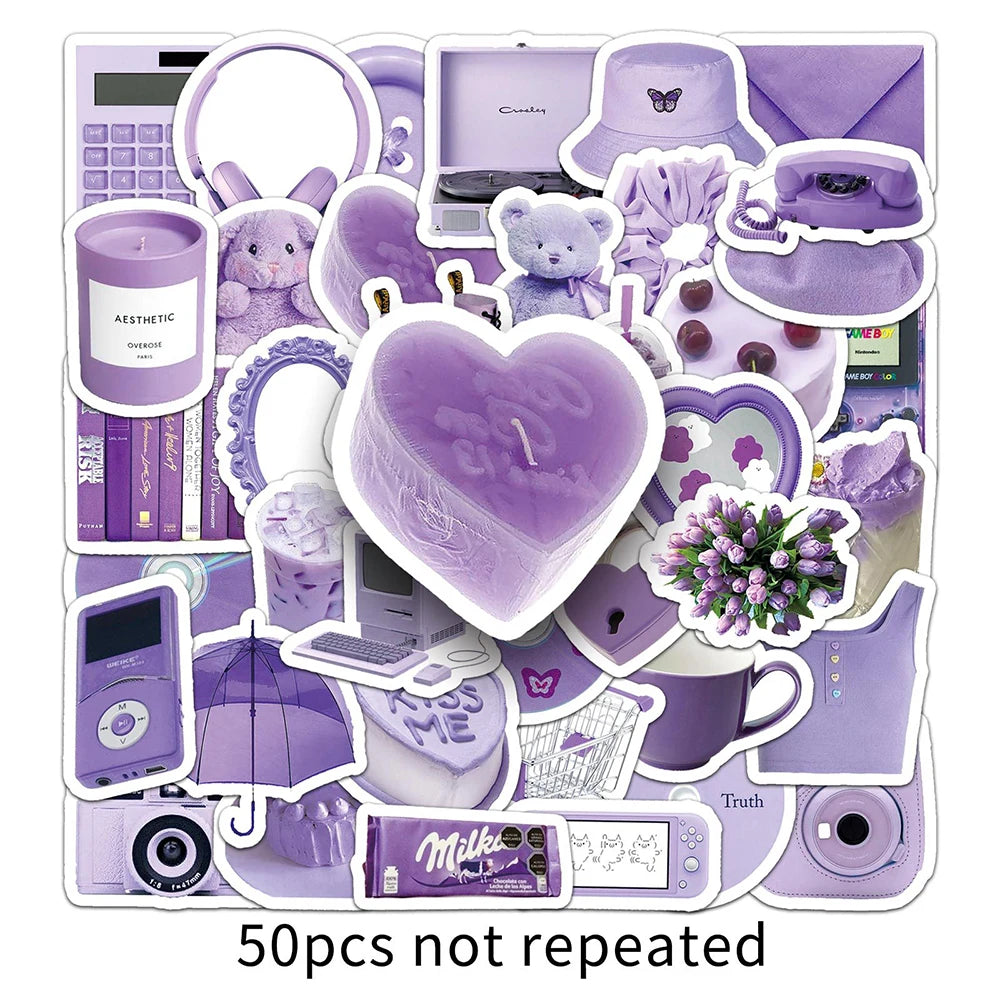 10/30/50pcs Cute Cartoon Purple Stickers