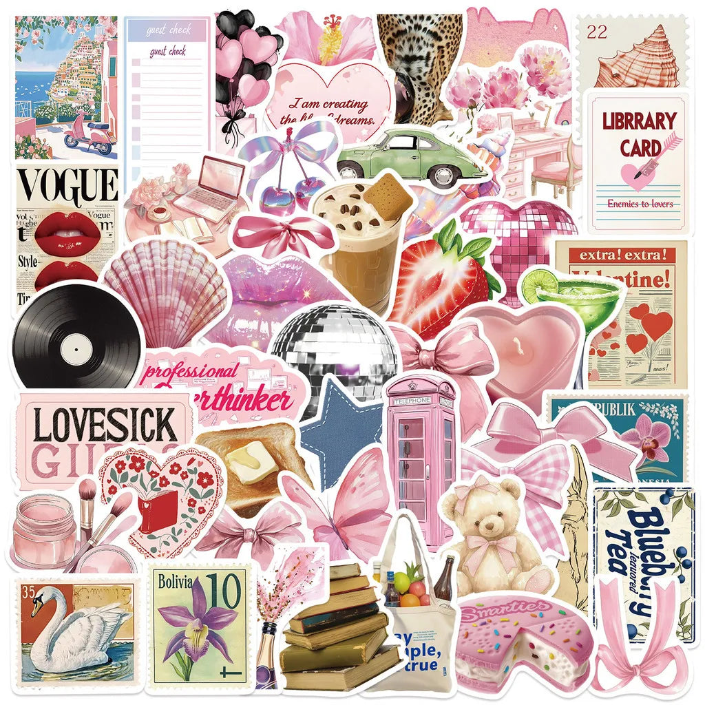 50 Piece Cartoon Pink Stickers