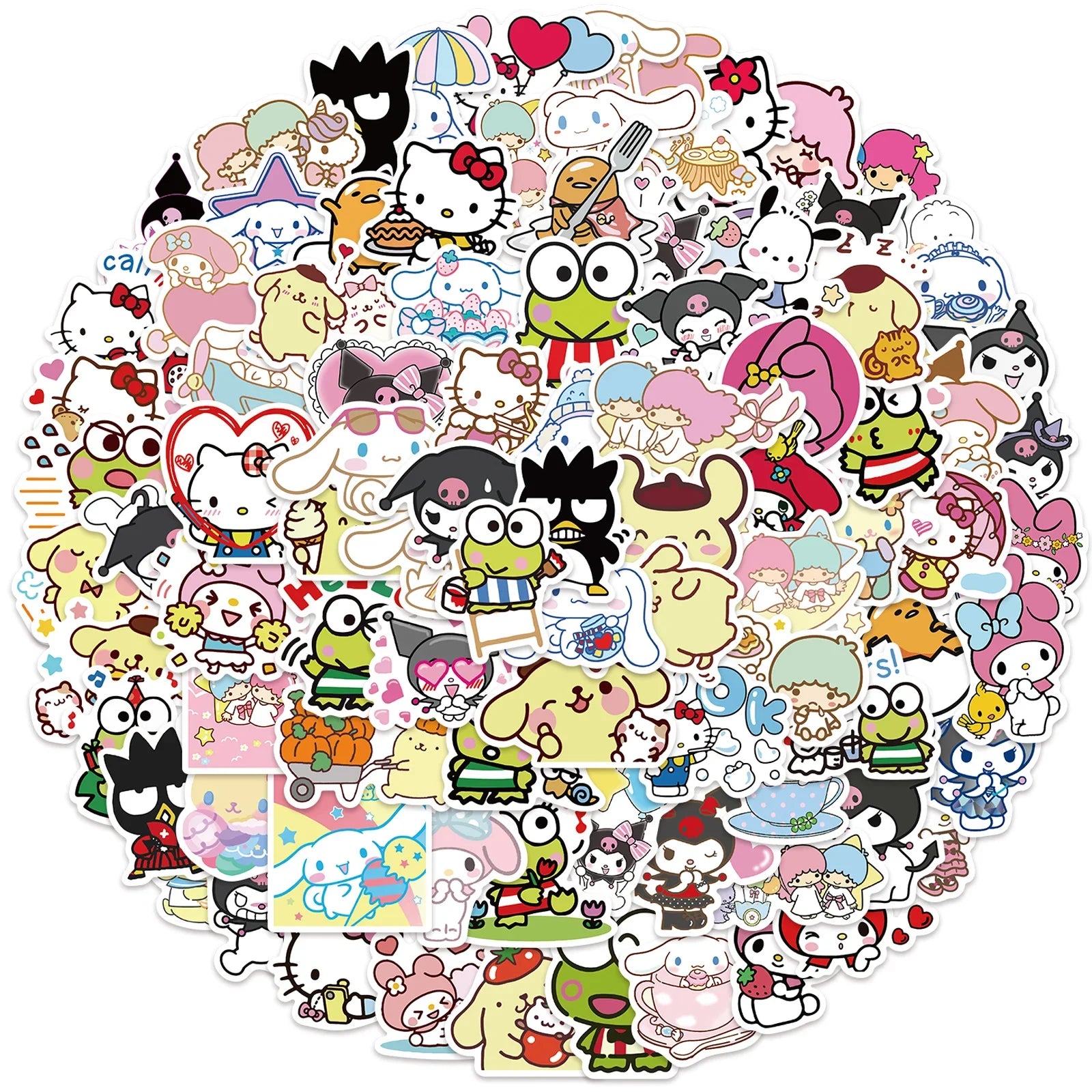 50/100pcs Kawaii My Melody Kuromi Hello Kitty Stickers