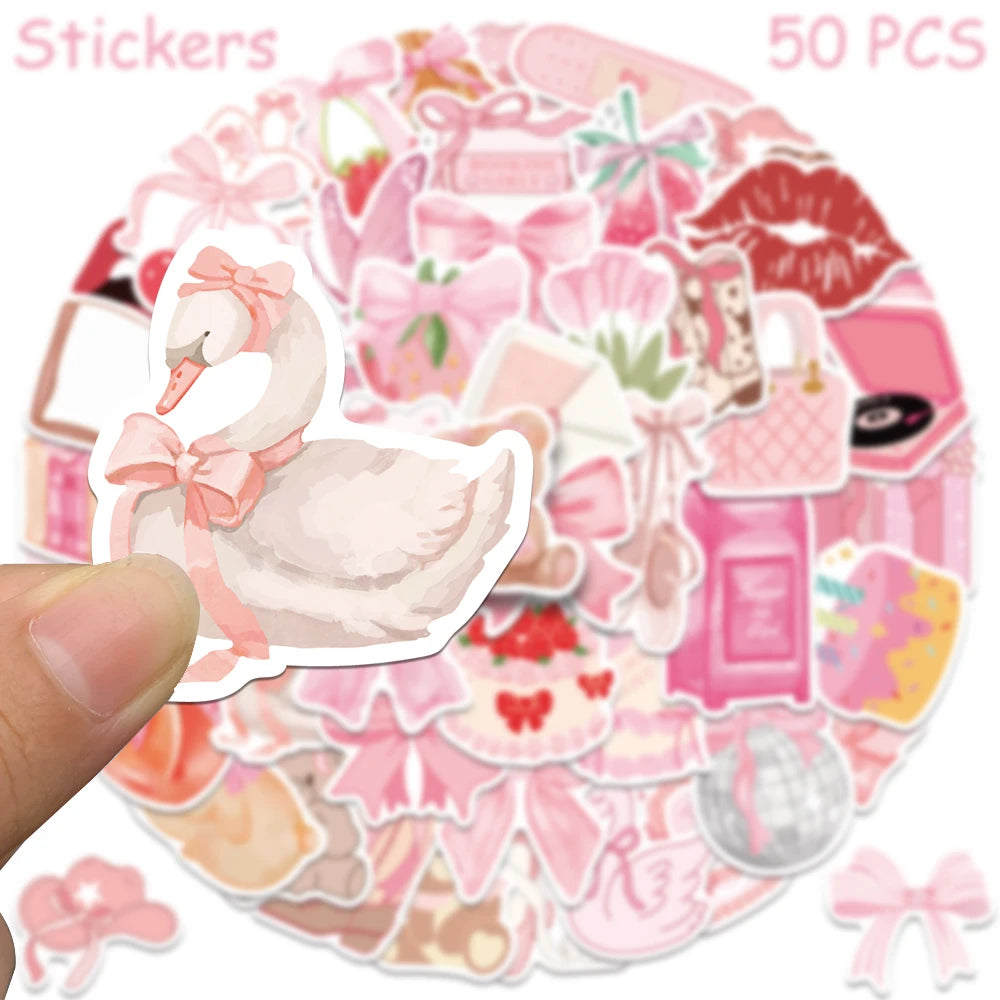 50pcs Cartoon Pretty Pink Stickers