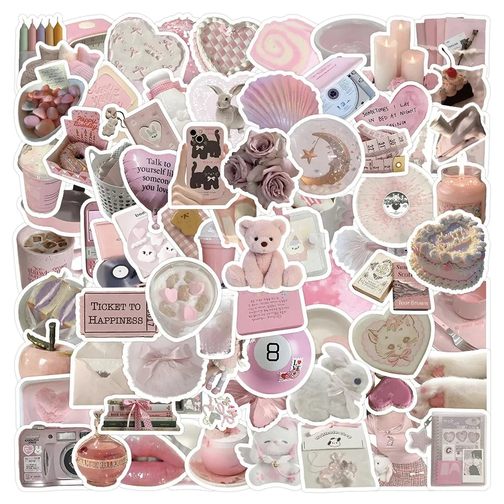 10/30/50/100pcs Cute Pink Girls Cartoon Stickers