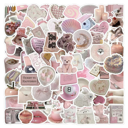 10/30/50/100pcs Cute Pink Girls Cartoon Stickers