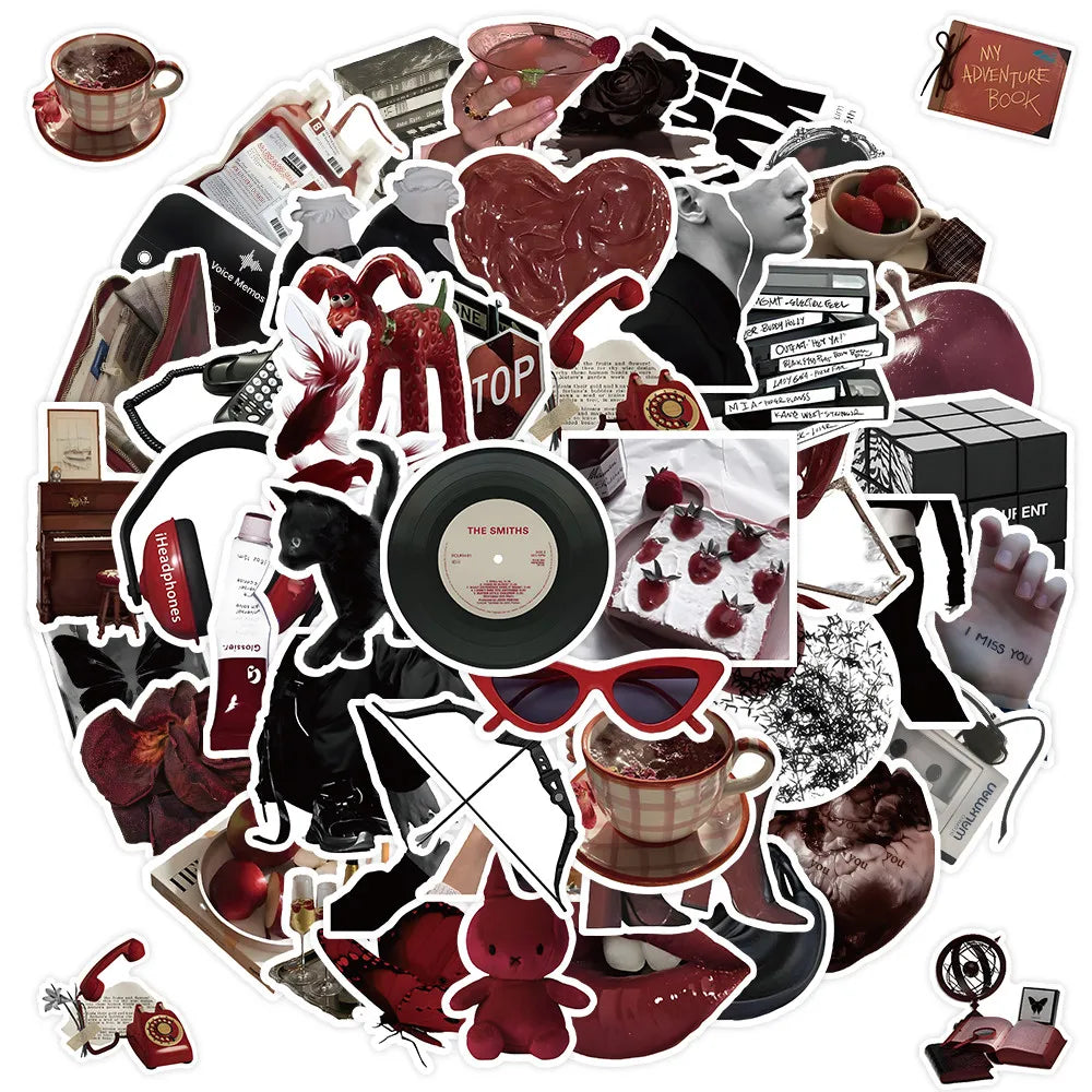 50 Pieces Red & Black Themed Stickers