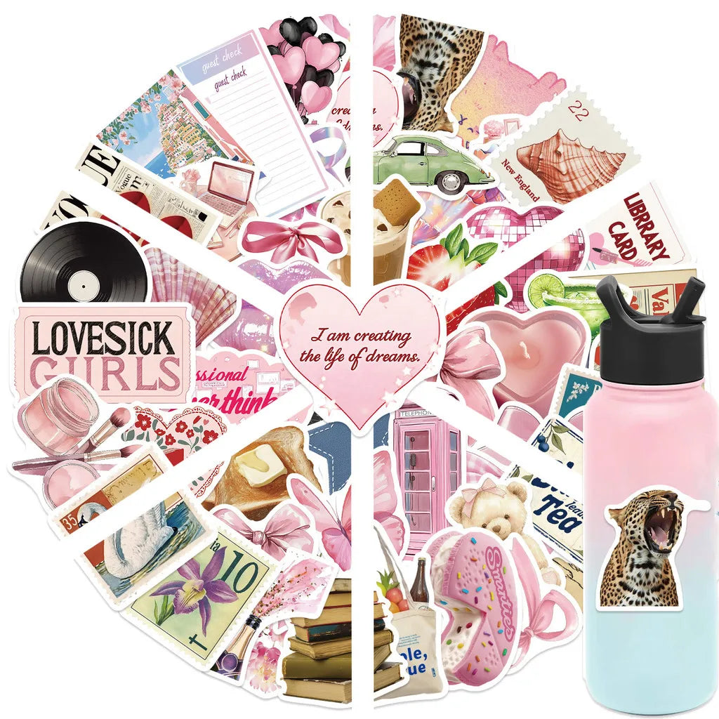 50 Piece Cartoon Pink Stickers