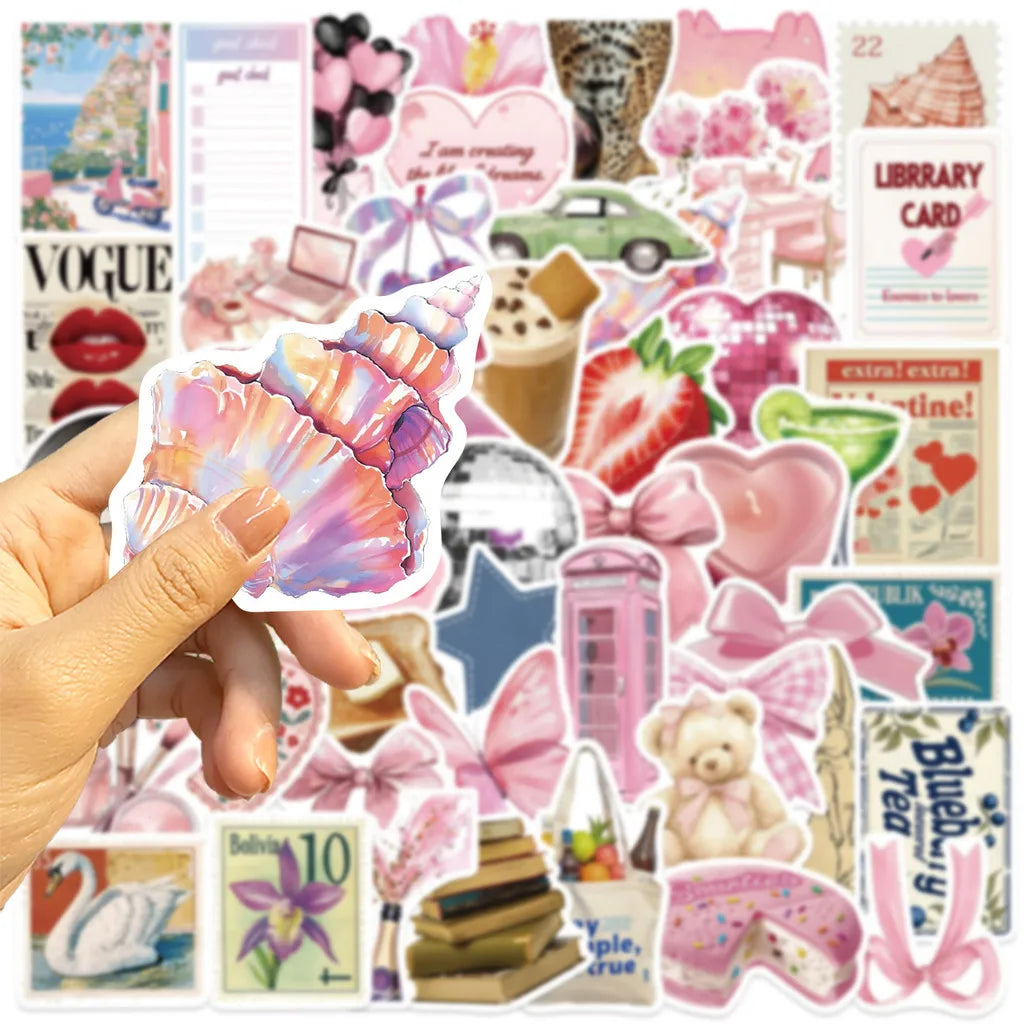 50 Piece Cartoon Pink Stickers