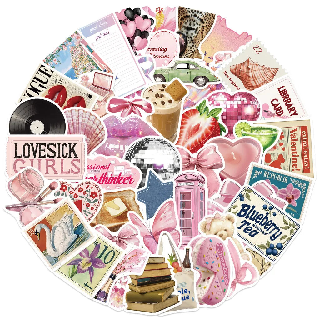 50 Piece Cartoon Pink Stickers