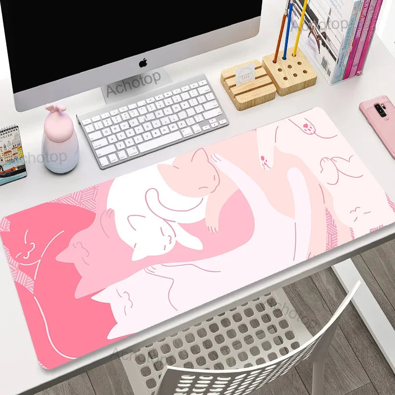 Laptop Mousepad Cute Kawaii Anime Cats Deskmat Extended Gaming Desk Mat High Quality Pink Anime Mouse Pad Gamer Keyboard