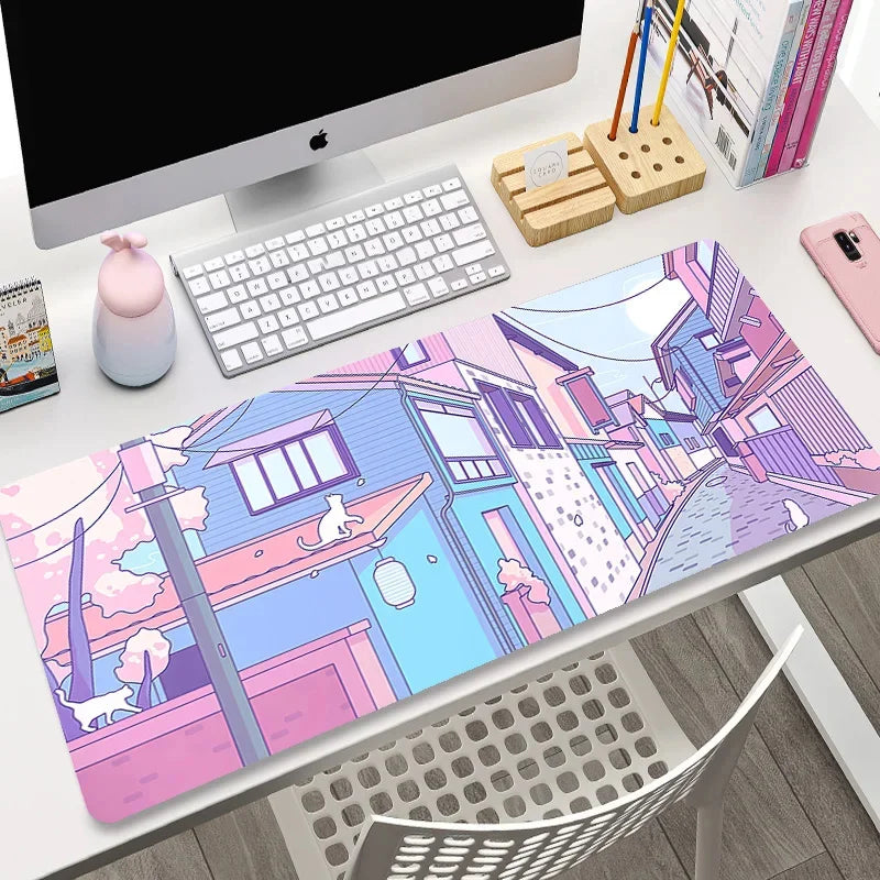 Laptop Mousepad Cute Kawaii Anime Cats Deskmat Extended Gaming Desk Mat High Quality Pink Anime Mouse Pad Gamer Keyboard