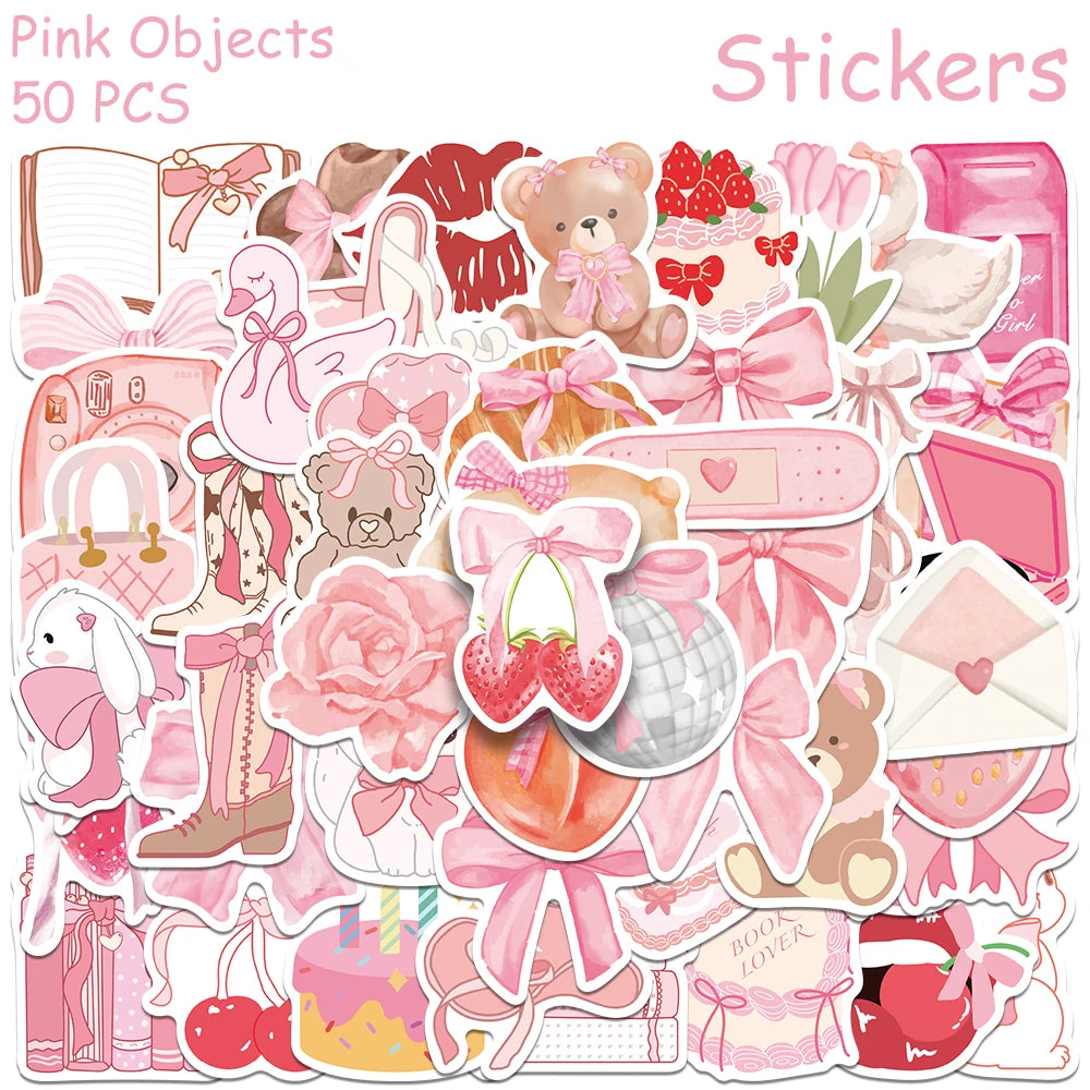 50pcs Cartoon Pretty Pink Stickers