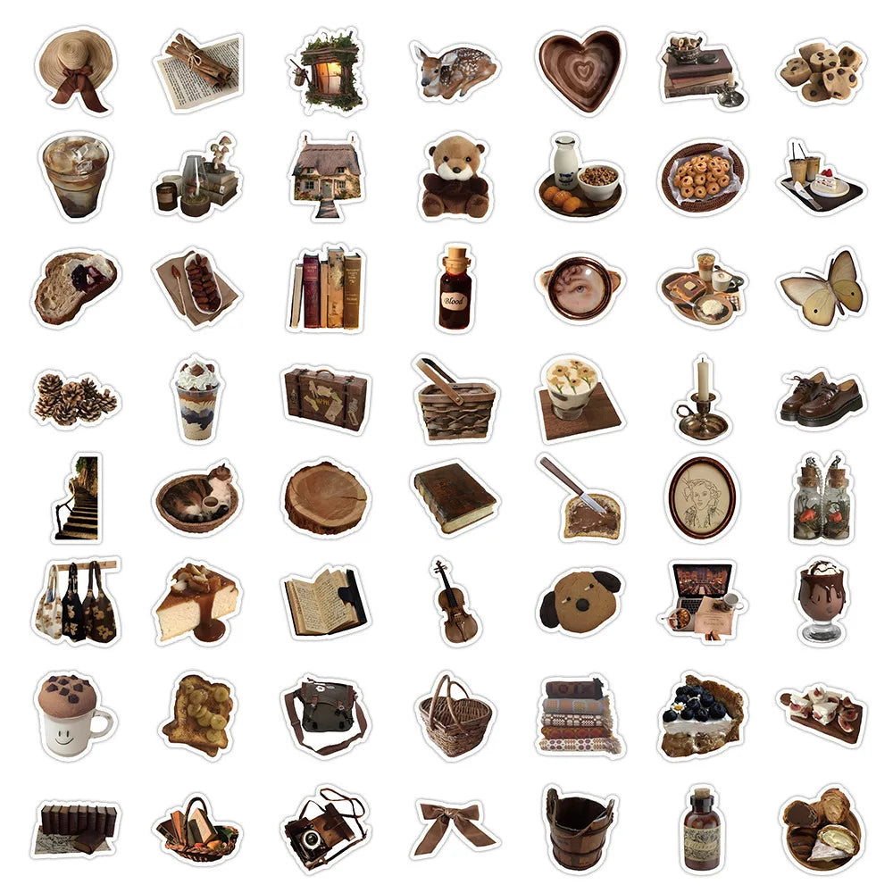 10/30/60pcs Cartoon Brown Stickers Cute Decals