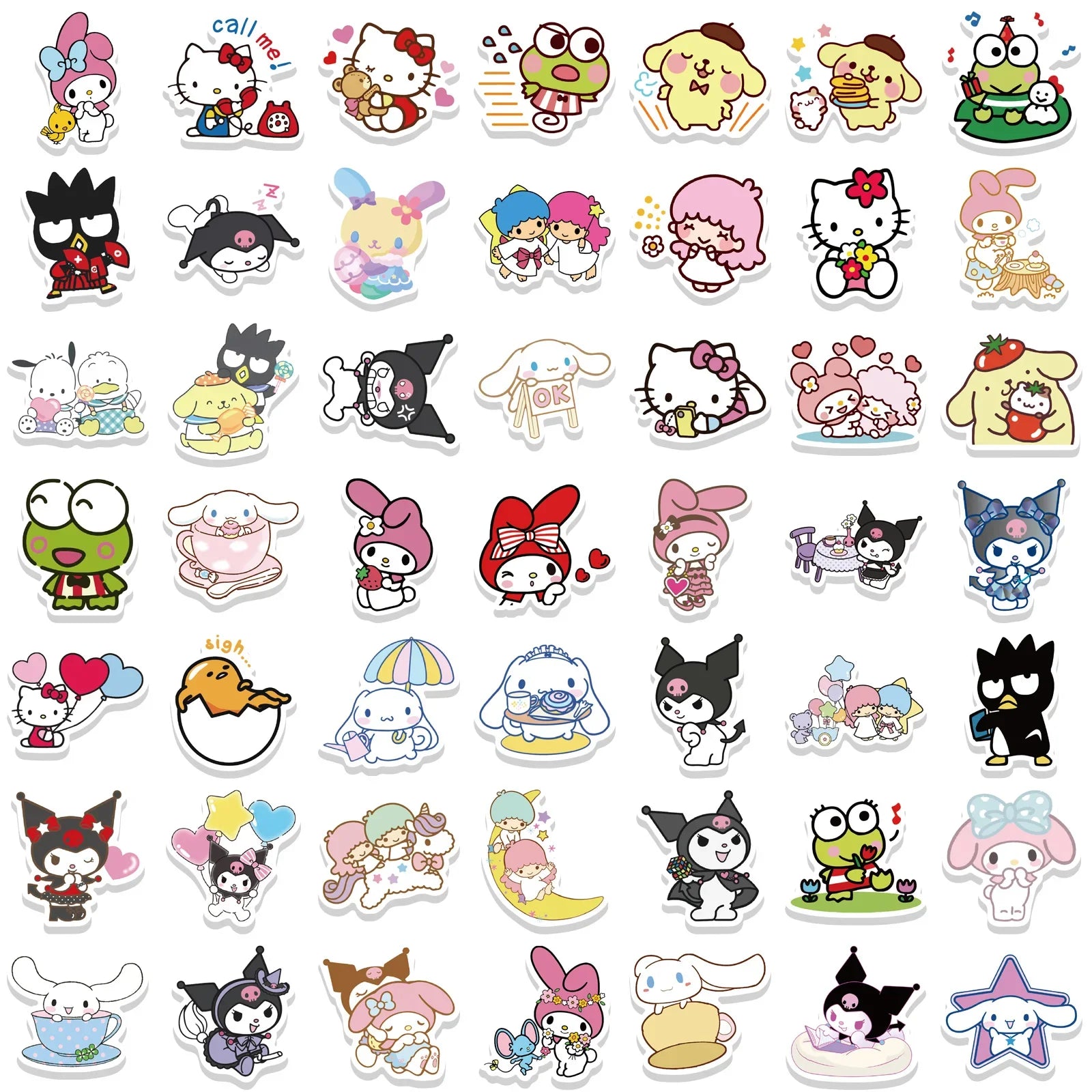 50/100pcs Kawaii My Melody Kuromi Hello Kitty Stickers