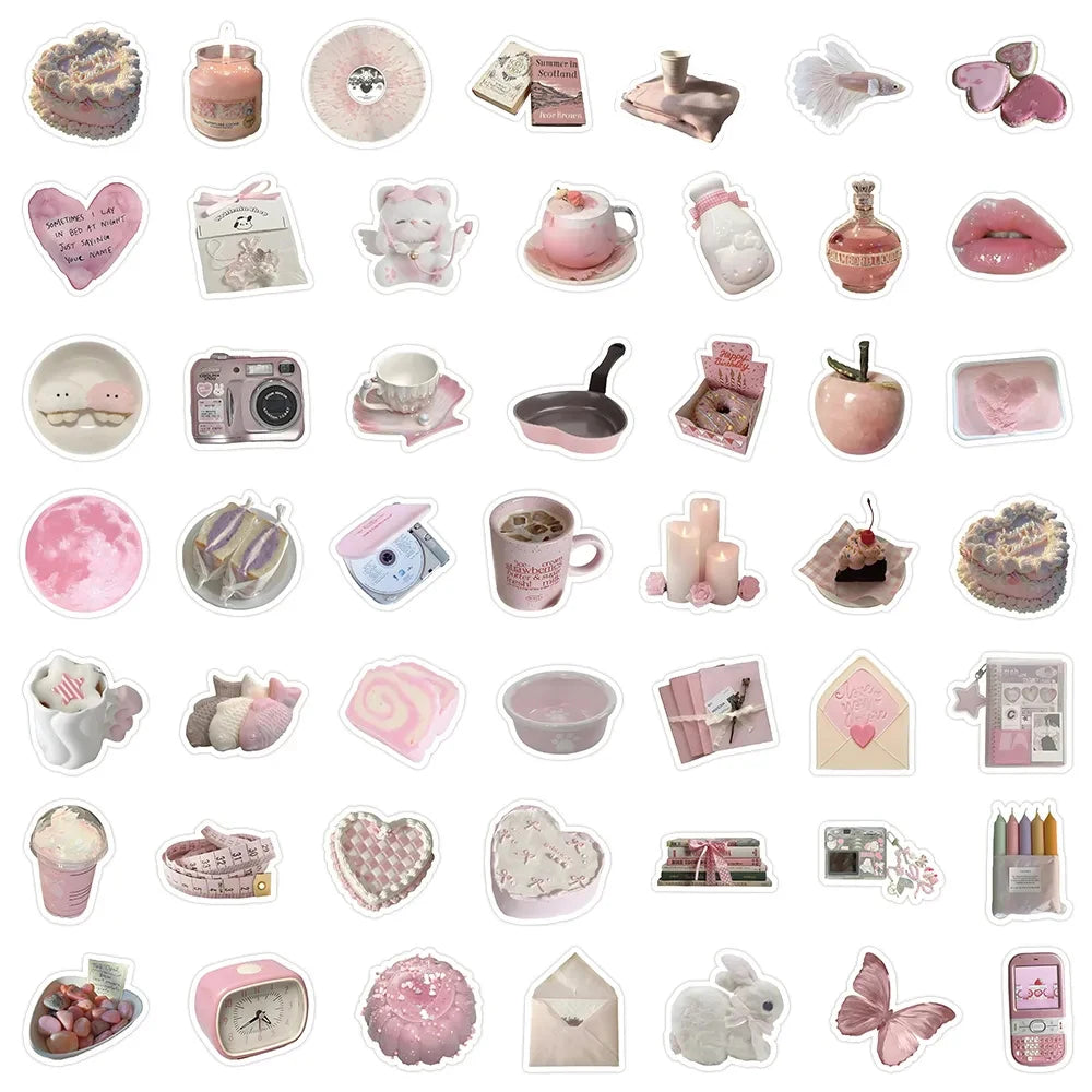 10/30/50/100pcs Cute Pink Girls Cartoon Stickers