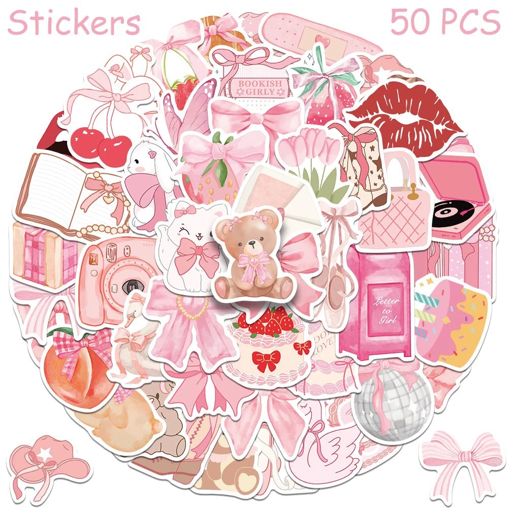 50pcs Cartoon Pretty Pink Stickers