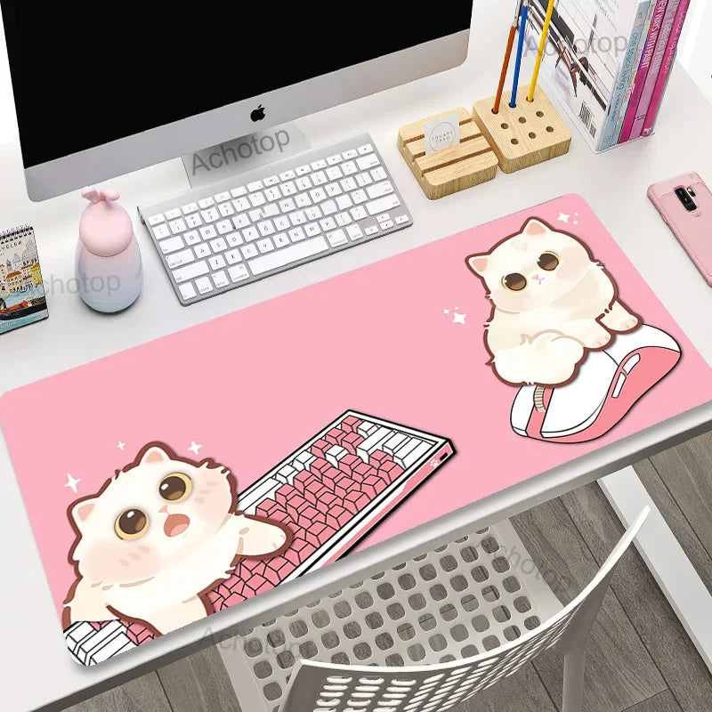 Laptop Mousepad Cute Kawaii Anime Cats Deskmat Extended Gaming Desk Mat High Quality Pink Anime Mouse Pad Gamer Keyboard