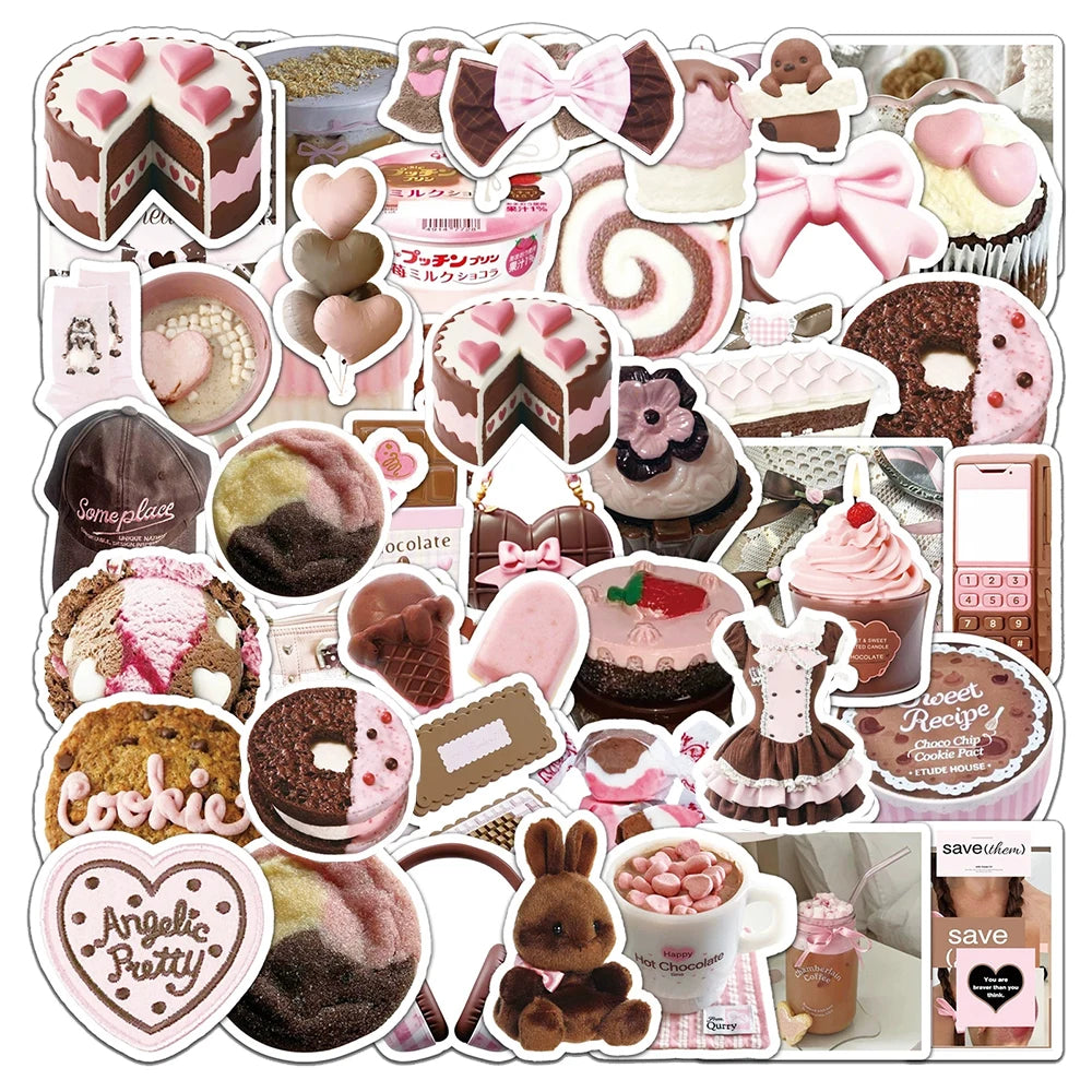 10/30/50pcs Cute Pink Brown Graffiti Stickers