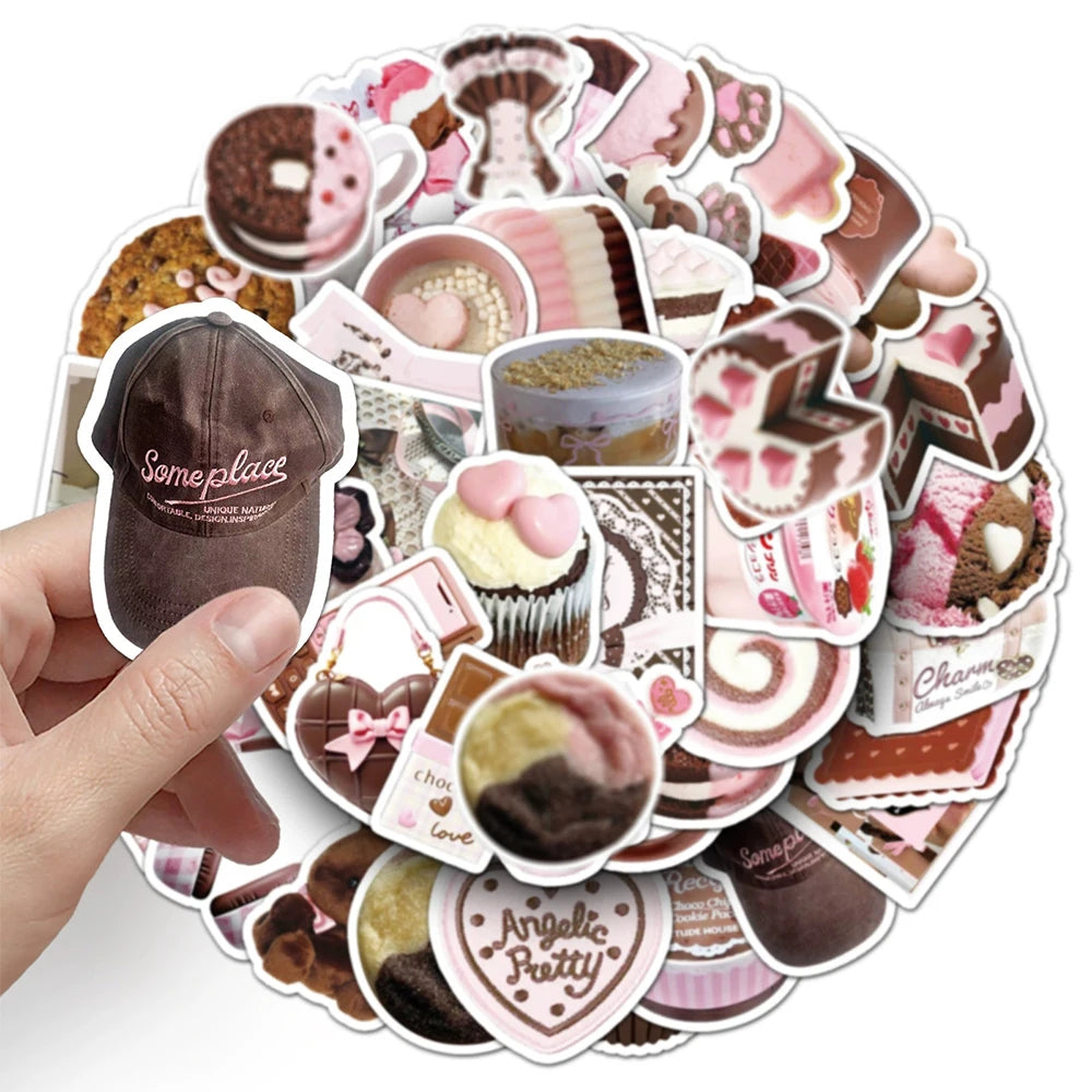10/30/50pcs Cute Pink Brown Graffiti Stickers