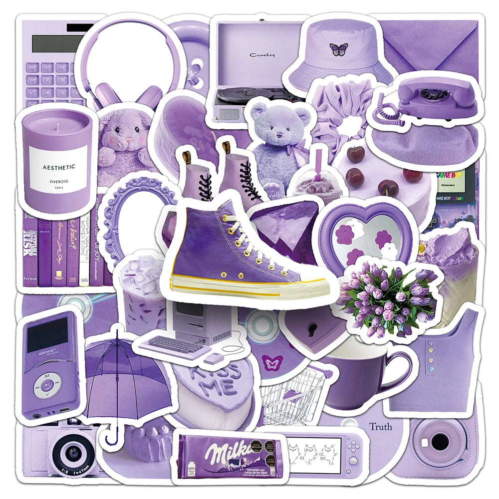 10/30/50pcs Cute Cartoon Purple Stickers
