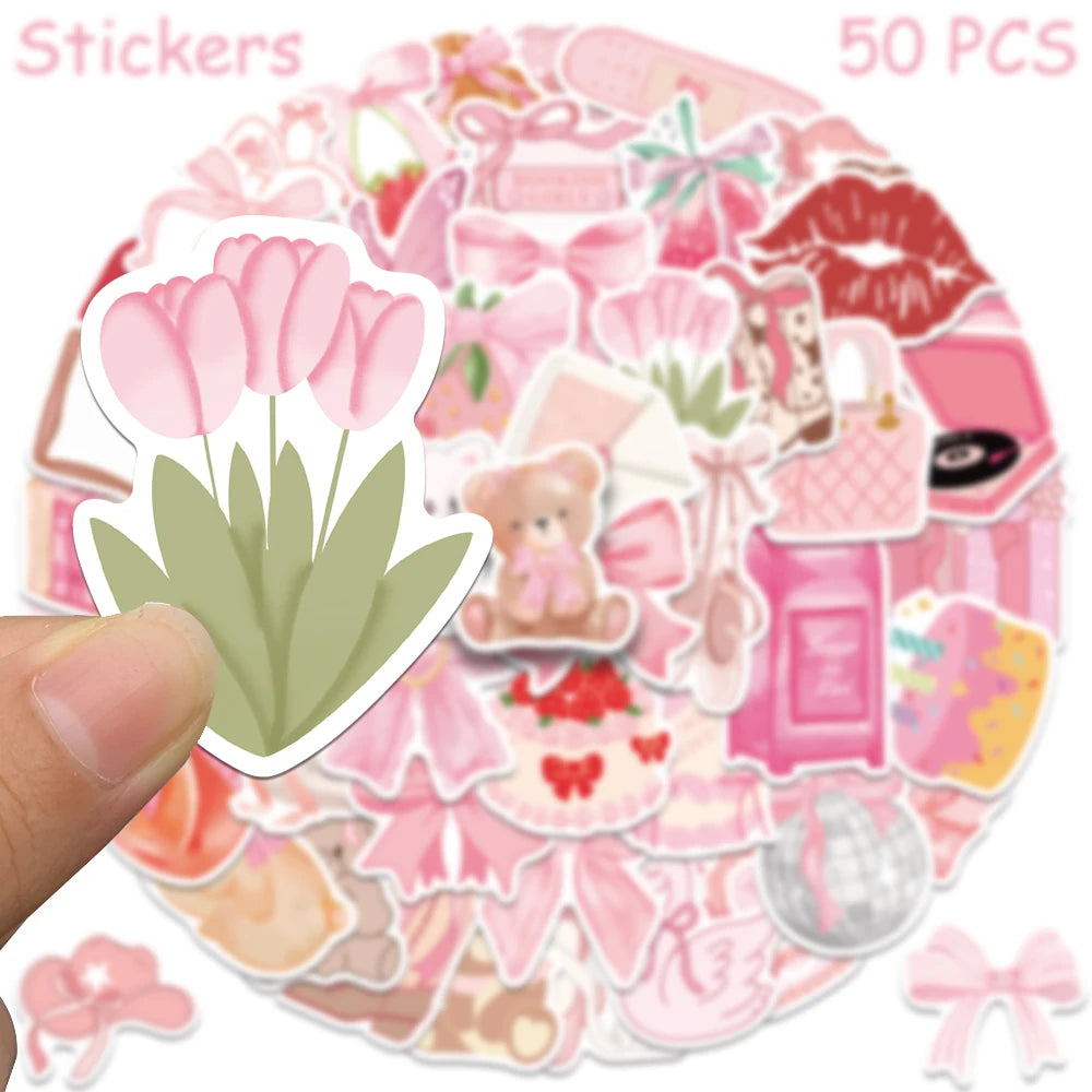 50pcs Cartoon Pretty Pink Stickers