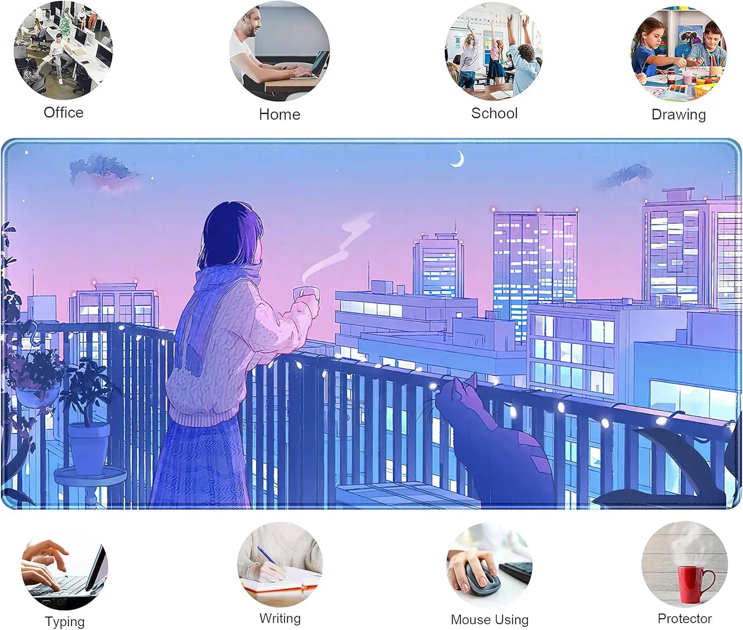 Anime Kawaii Desk Mat Mousepad XXL Large Gaming Mouse Pad Tokyo Street Desk MatGamer Desktop Computer Laptop Keyboard Mouse Mat