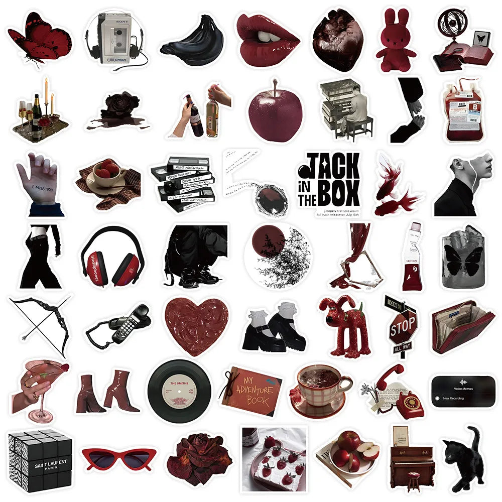 50 Pieces Red & Black Themed Stickers