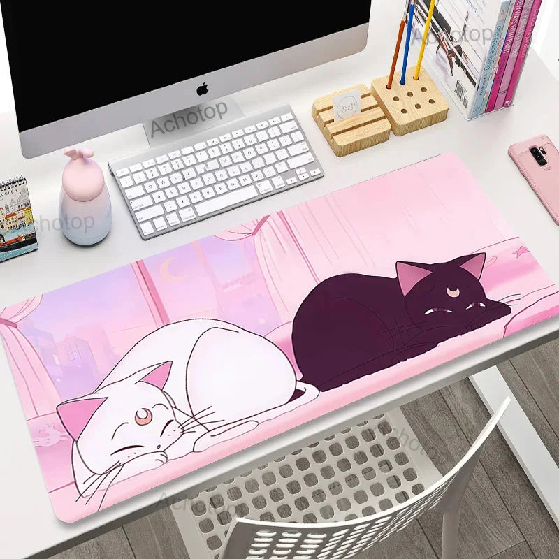 Laptop Mousepad Cute Kawaii Anime Cats Deskmat Extended Gaming Desk Mat High Quality Pink Anime Mouse Pad Gamer Keyboard