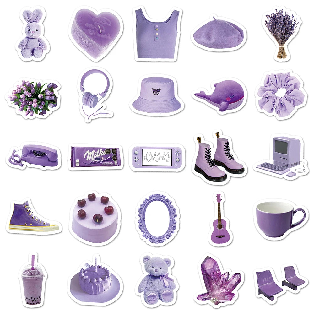 10/30/50pcs Cute Cartoon Purple Stickers