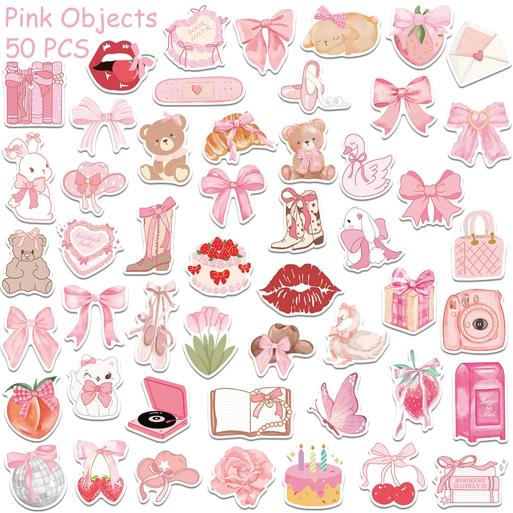 50pcs Cartoon Pretty Pink Stickers