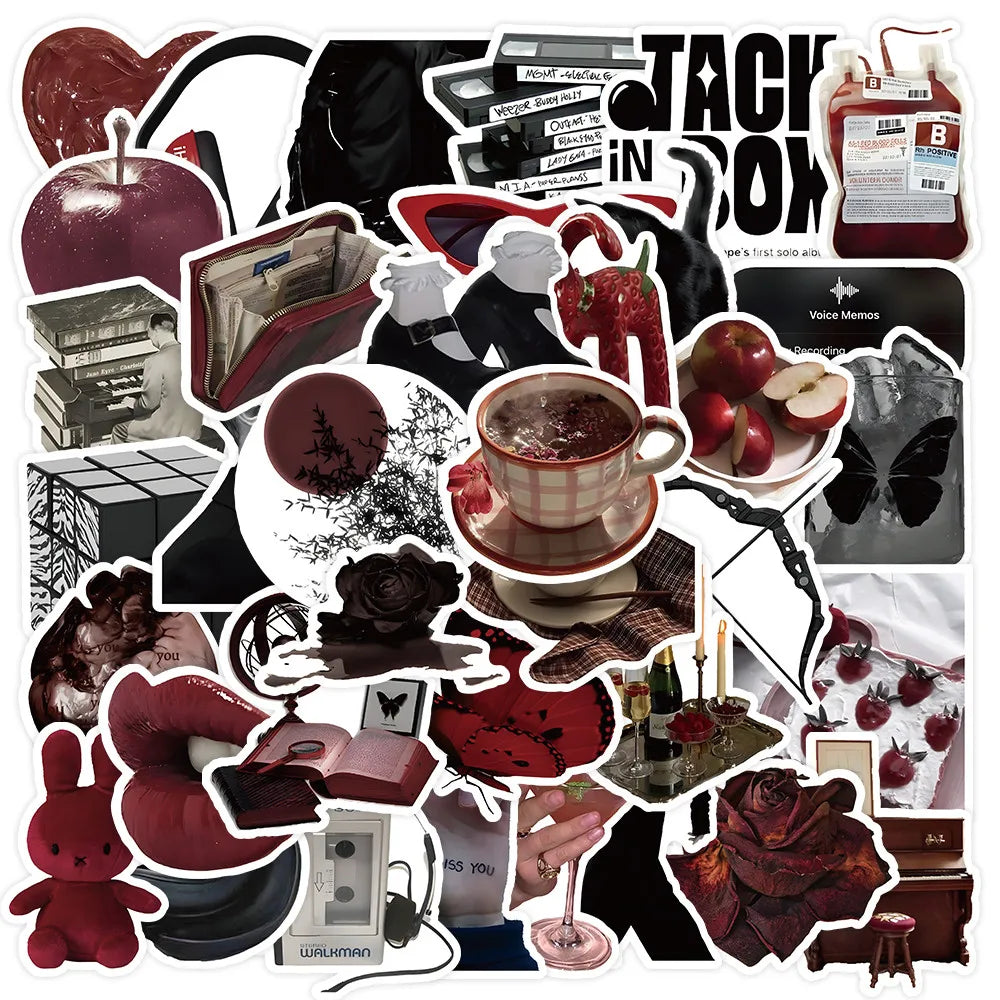 50 Pieces Red & Black Themed Stickers