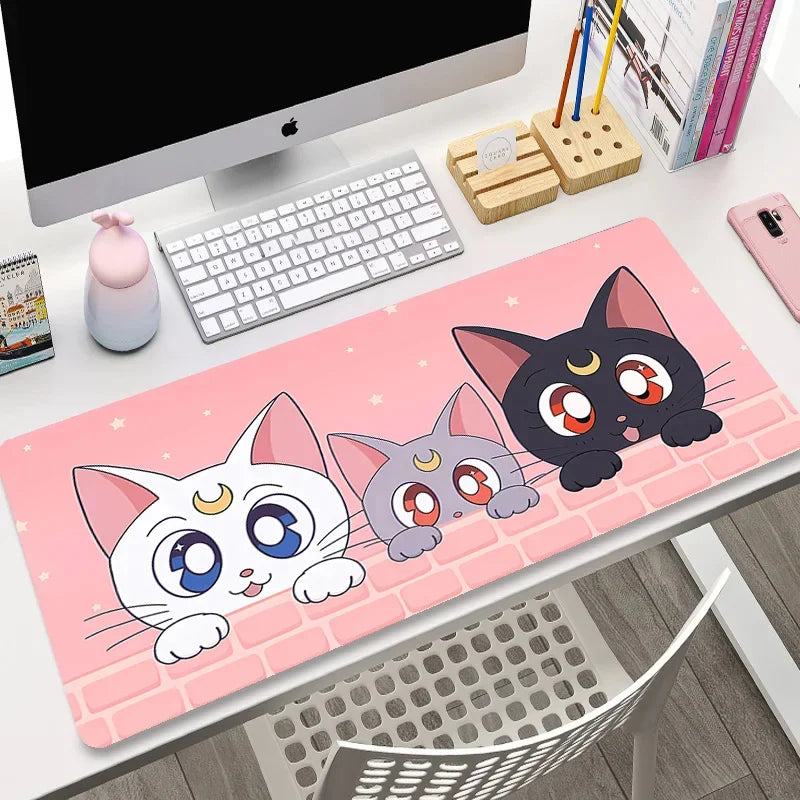 Laptop Mousepad Cute Kawaii Anime Cats Deskmat Extended Gaming Desk Mat High Quality Pink Anime Mouse Pad Gamer Keyboard