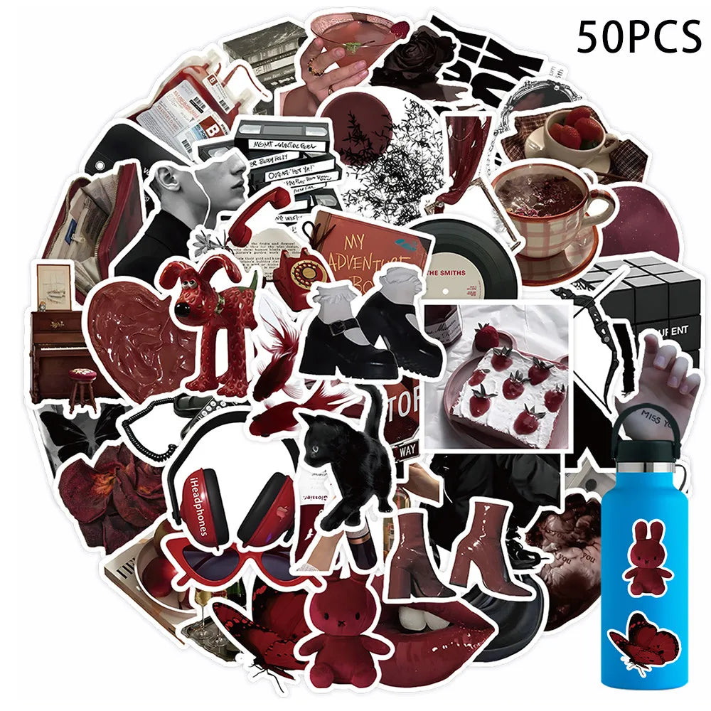 50 Pieces Red & Black Themed Stickers