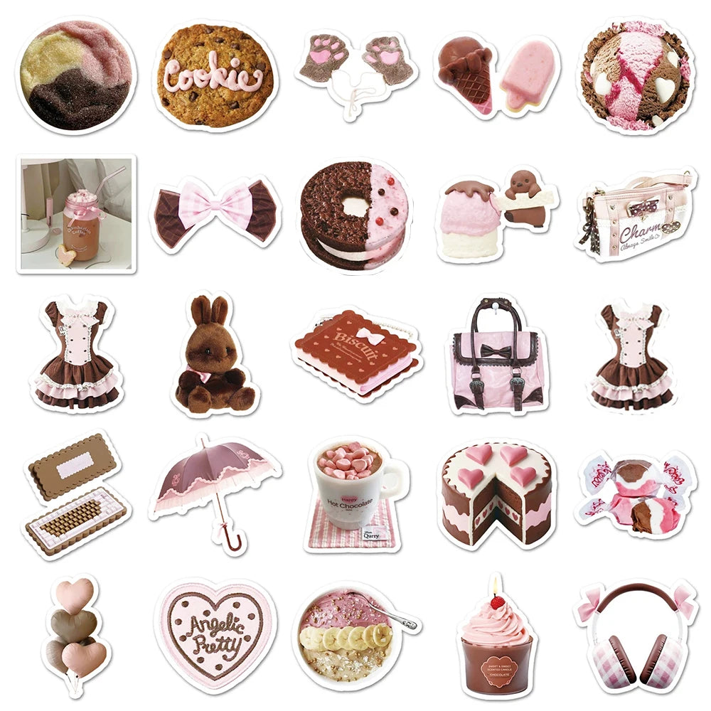 10/30/50pcs Cute Pink Brown Graffiti Stickers