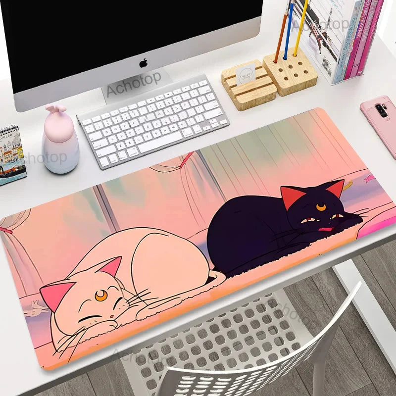 Laptop Mousepad Cute Kawaii Anime Cats Deskmat Extended Gaming Desk Mat High Quality Pink Anime Mouse Pad Gamer Keyboard